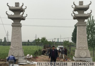 河南平顶山范庄村口汉阙石阙安装完成--金点石雕