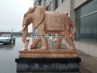 石雕晚霞红大象-石雕大象价格-晚霞红如意像加工
