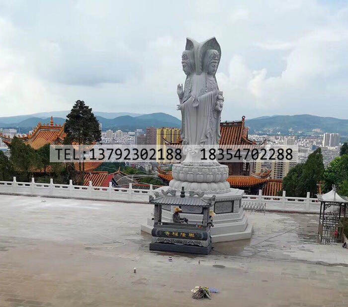 9米高三面石雕观音像安装完成(图4)